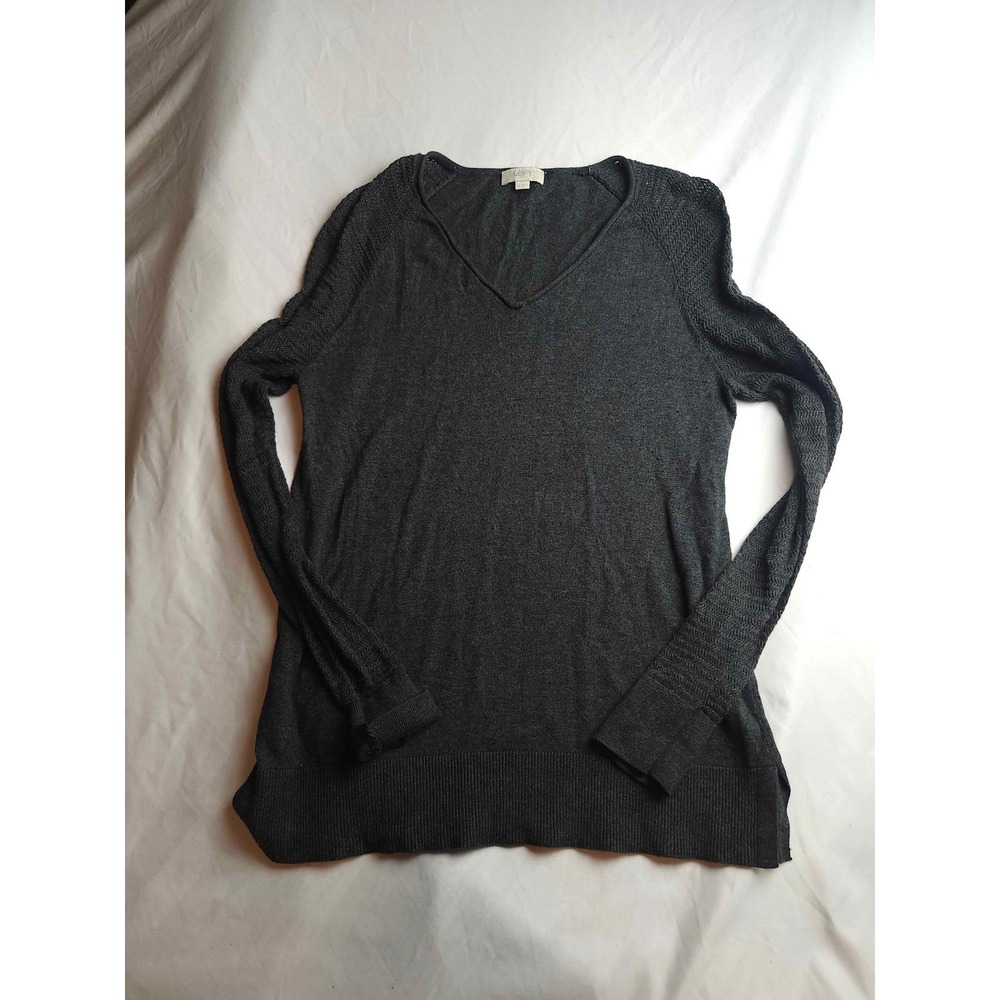 Loft Outlet Womens V-Neck‎ Sweater Charcoal Gray Cotton Blend Size M